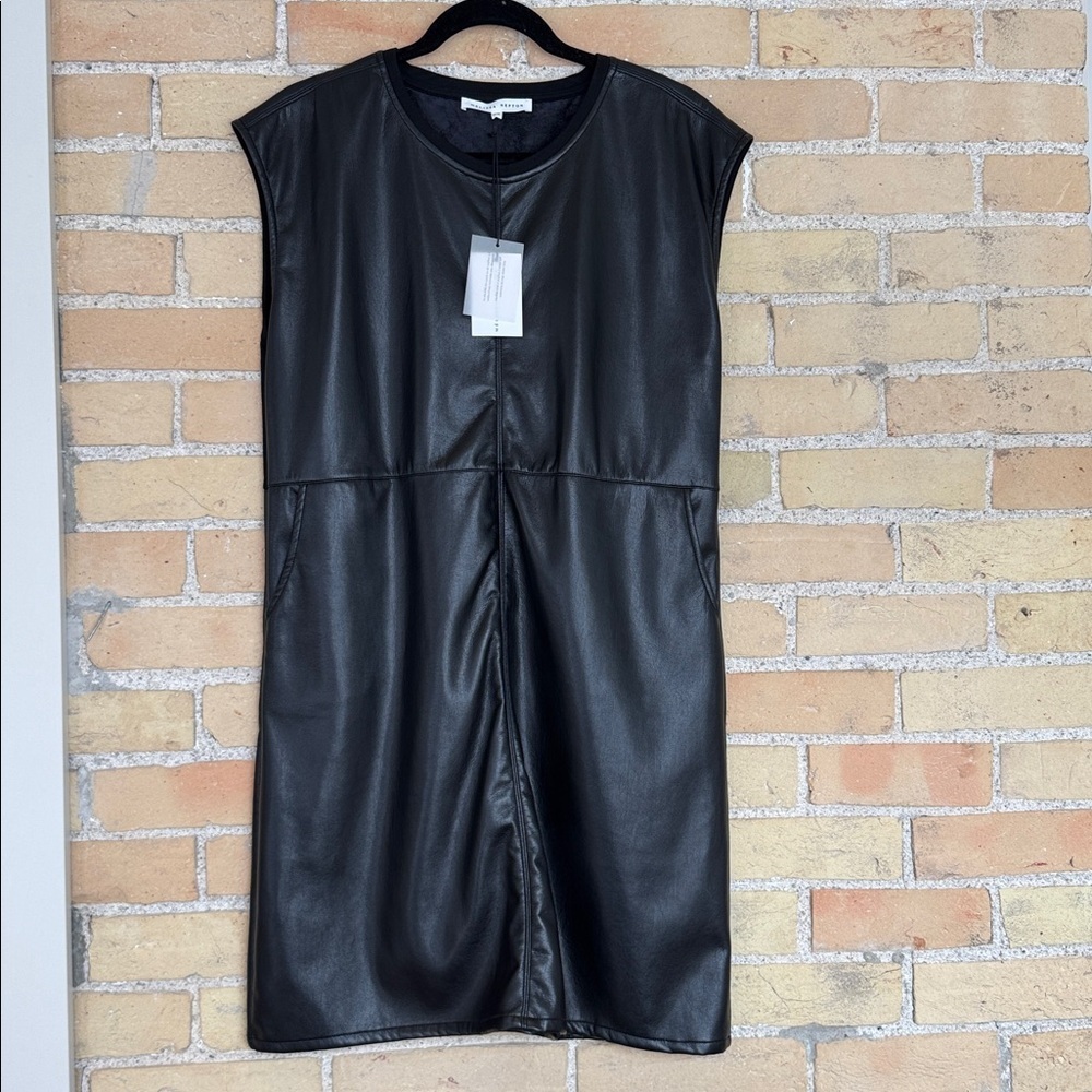 New MELISSA NEPTON Black Faux Leather Midi Dress